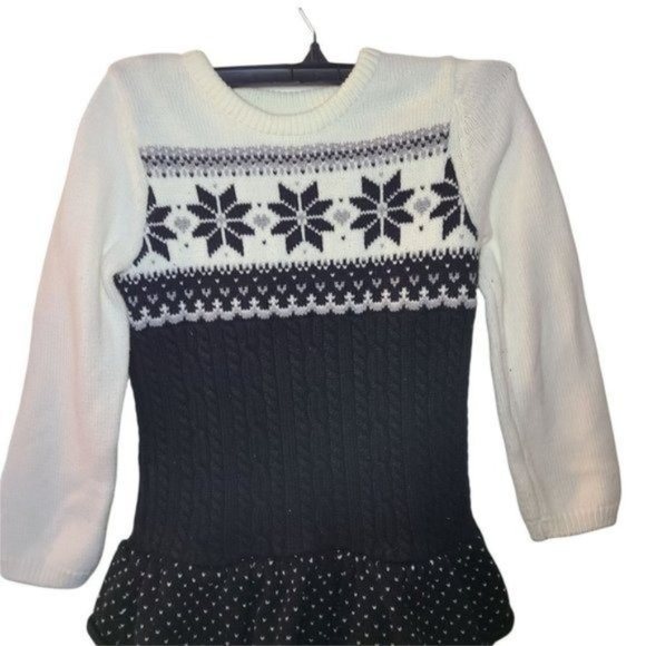 Gymboree Joyful Holiday Fair Isle Sweater Dress Black White Size 6 Years Girls C - Picture 2 of 7